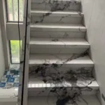 Marble-look porcelain stair tread panel stock
