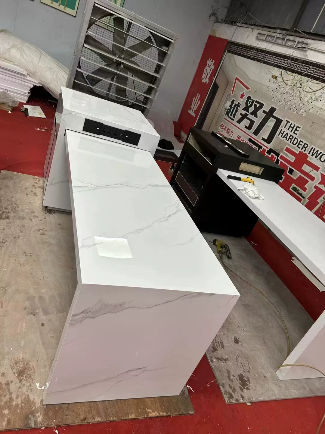 Sintered stone kitchen island unit storage view