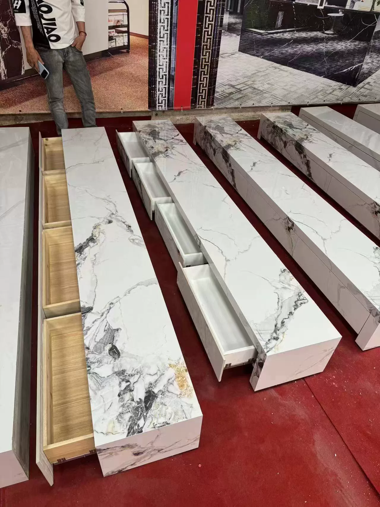 Sintered stone TV console unit - detail