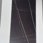 Sintered stone slab black gold pattern view
