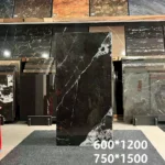 Black marble-look porcelain tile sample 8