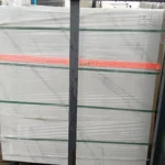 Sintered stone slab sample, marble-look pattern