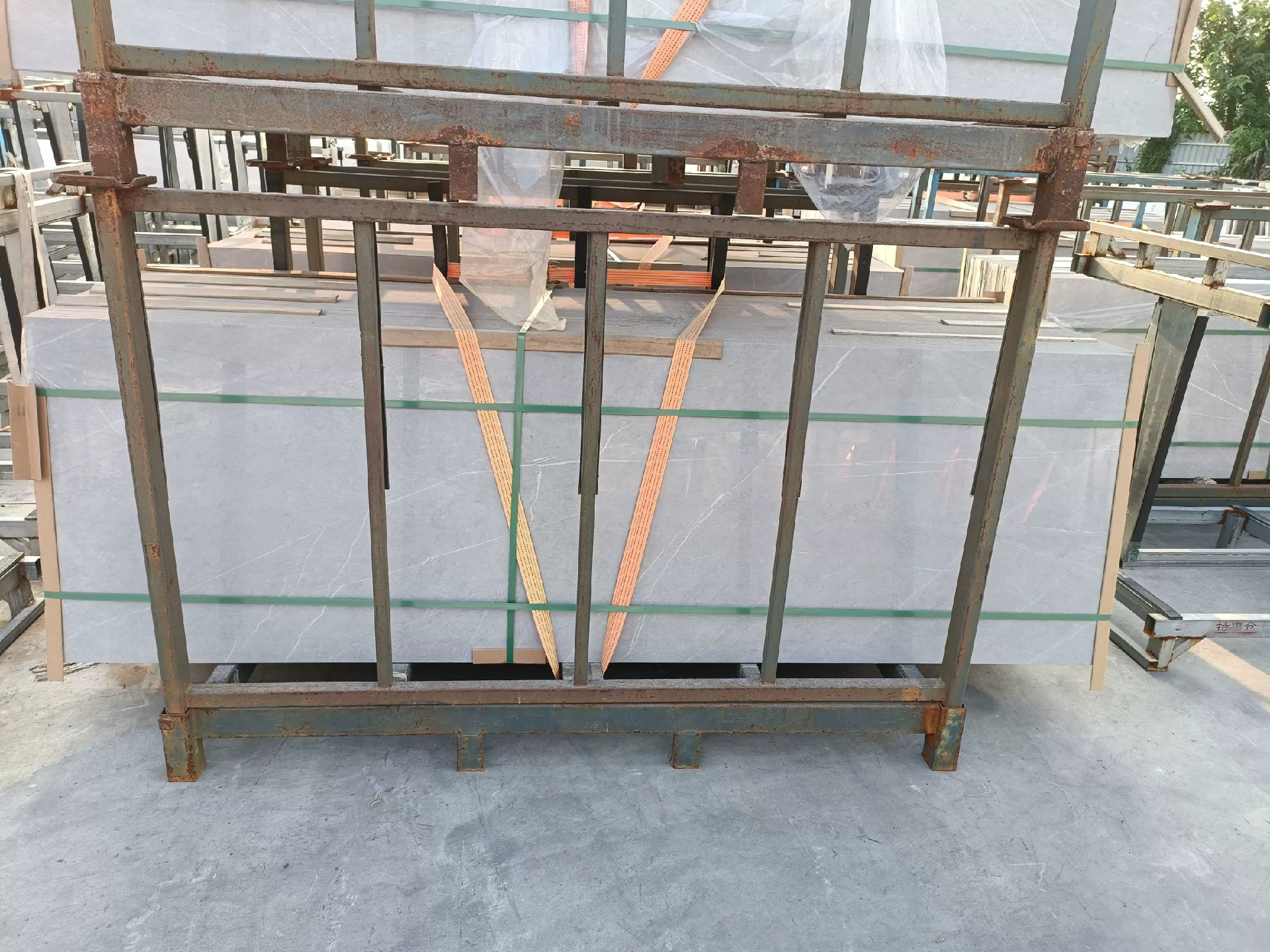 Sintered stone slab in warehouse