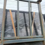 Sintered stone slab, Black & White Root pattern, matte finish.
