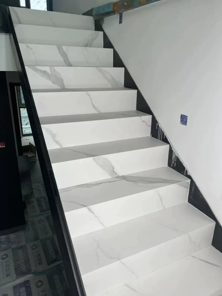 Marble-look porcelain stair tread panel stock
