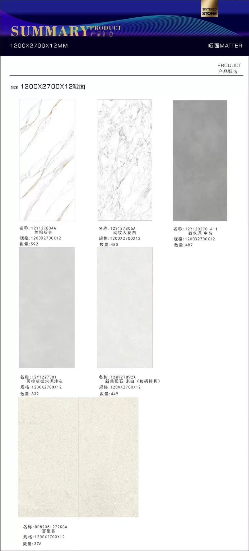 Warehouse stock view of sintered stone slabs