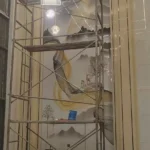 Marble-look sintered stone wall example