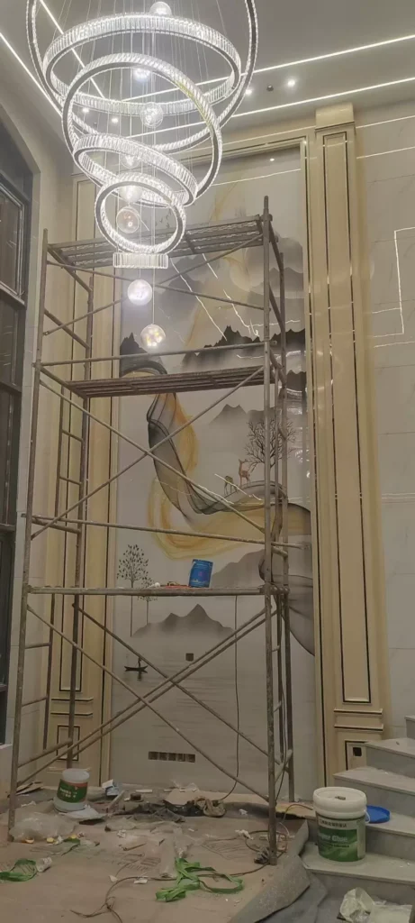 Marble-look sintered stone wall example