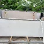 Glossy white sintered stone slab close-up
