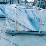 Blue-white marble-look sintered stone slab, 900x1800x9 mm