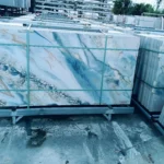 Blue-white marble-look sintered stone slab, 900x1800x9 mm
