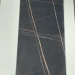 Sintered stone slab black gold pattern sample