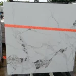 Sintered stone slab sample, marble-look pattern