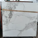 Sintered stone slab sample, marble-look pattern