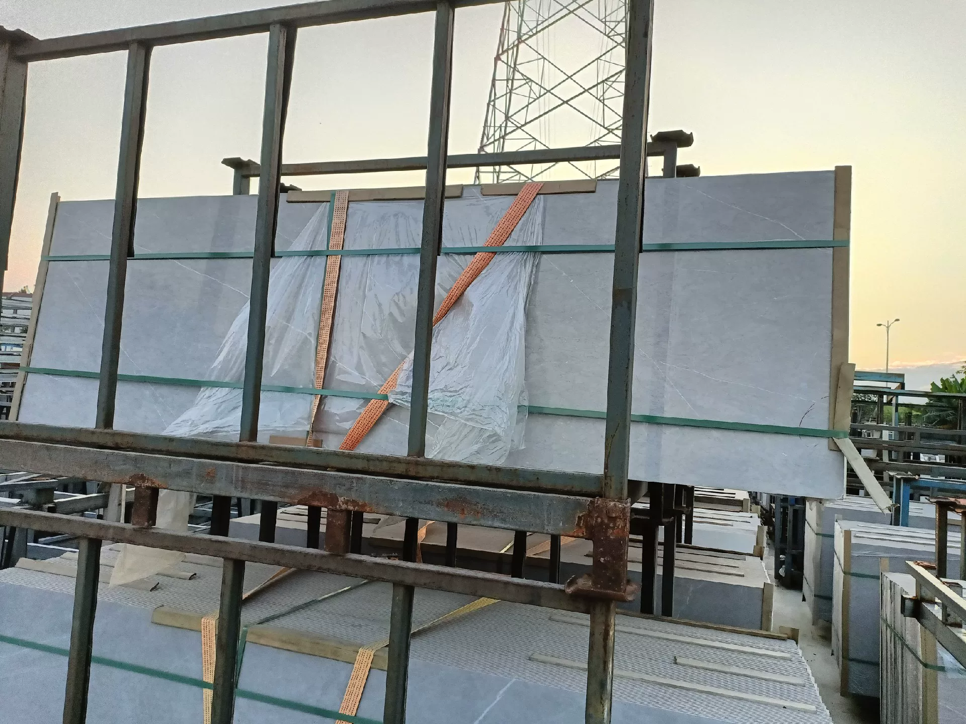 Sintered stone slab stock lot view