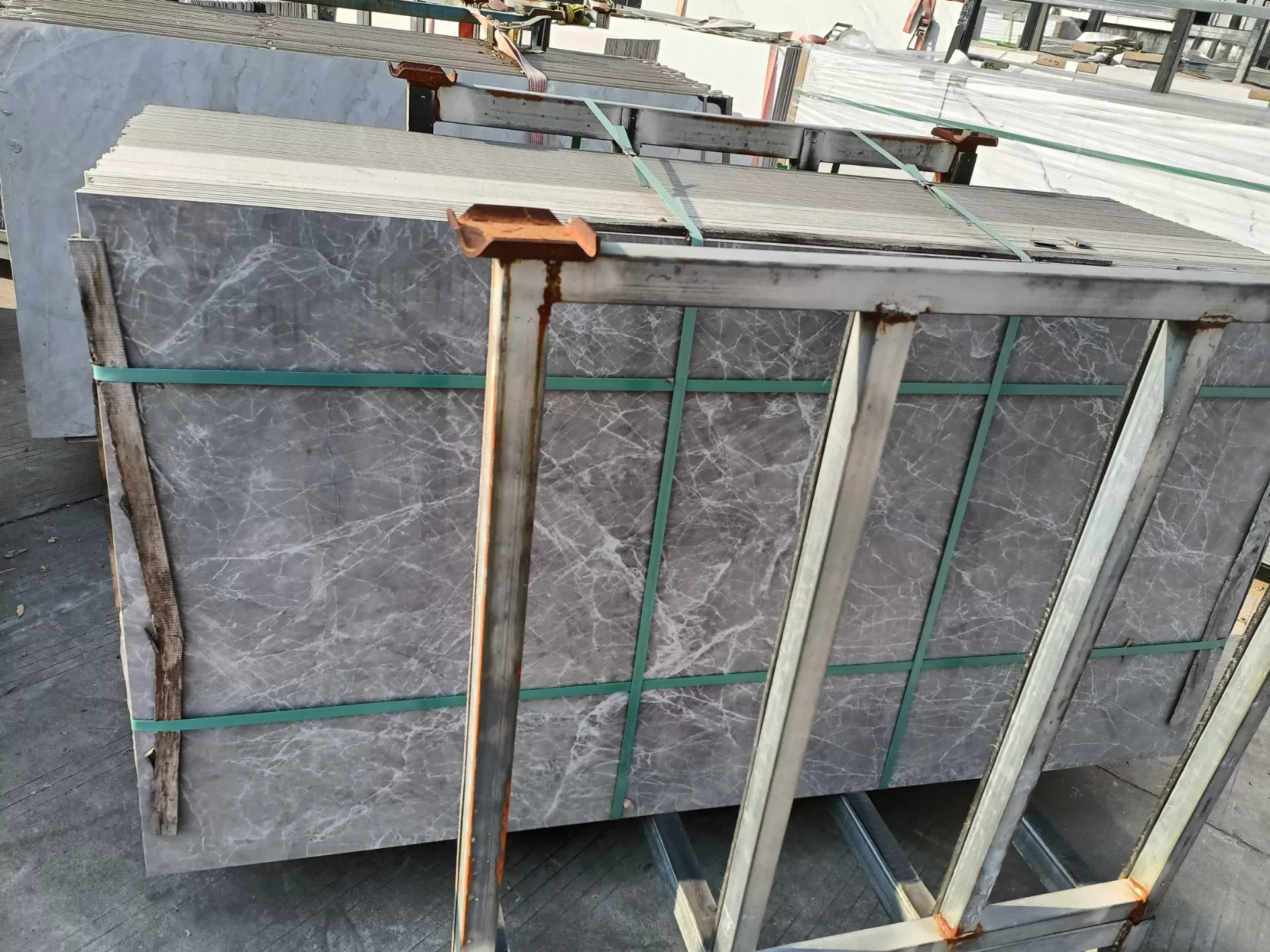 Stock lot view of white slabs