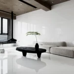 White sintered stone slab close-up view