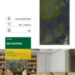 Glossy sintered stone slab - green stone look pattern