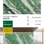 Glossy sintered stone slab - green stone look pattern