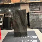 Black marble-look porcelain tile sample 1