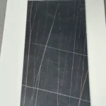 Sintered stone slab black gold pattern angle