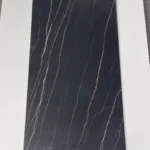 Sintered stone slab black gold pattern