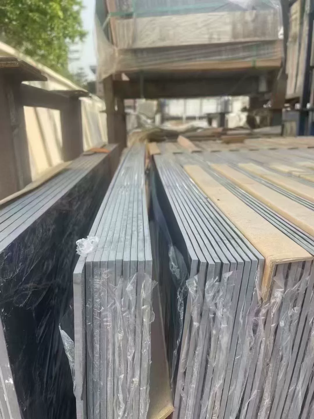 White sintered stone slab lot overview