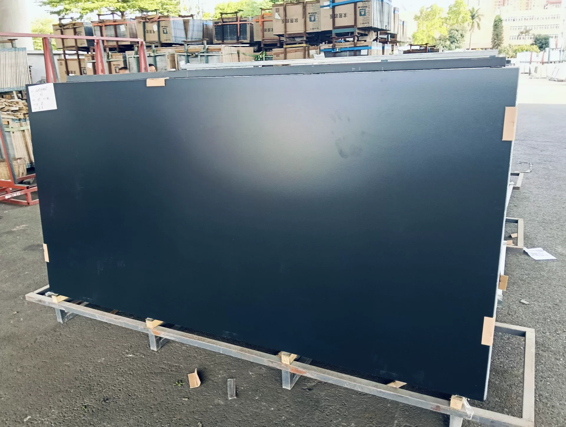 Black sintered stone slab, edge view