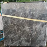 Sintered stone slab sample, marble-look pattern