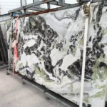 White sintered stone slab close-up