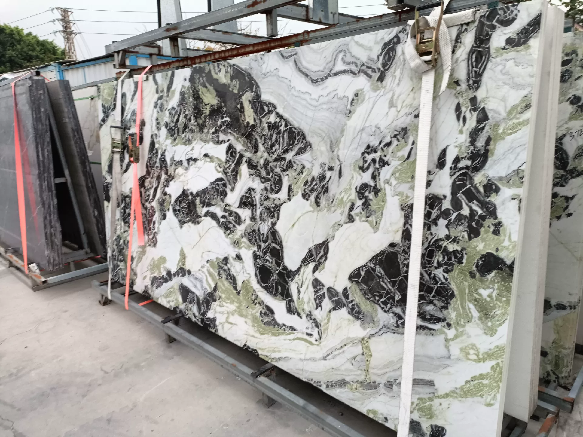 White sintered stone slab close-up
