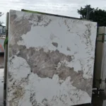 Sintered stone slab sample, marble-look pattern