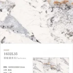 Sintered stone slab, glossy finish, white with grey veins