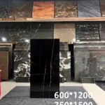 Black marble-look porcelain tile sample 5