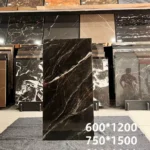 Black marble-look porcelain tile sample 9