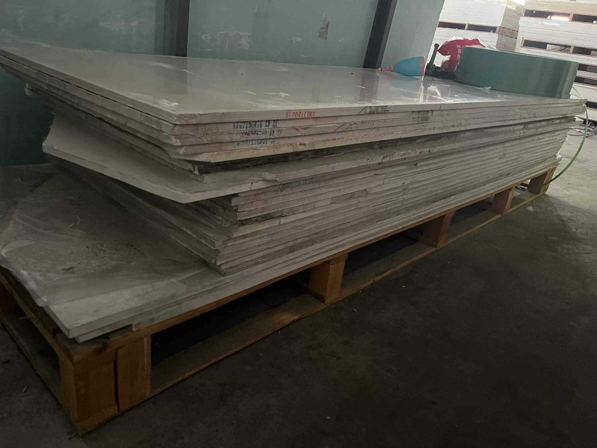 Quartz stone slab in warehouse