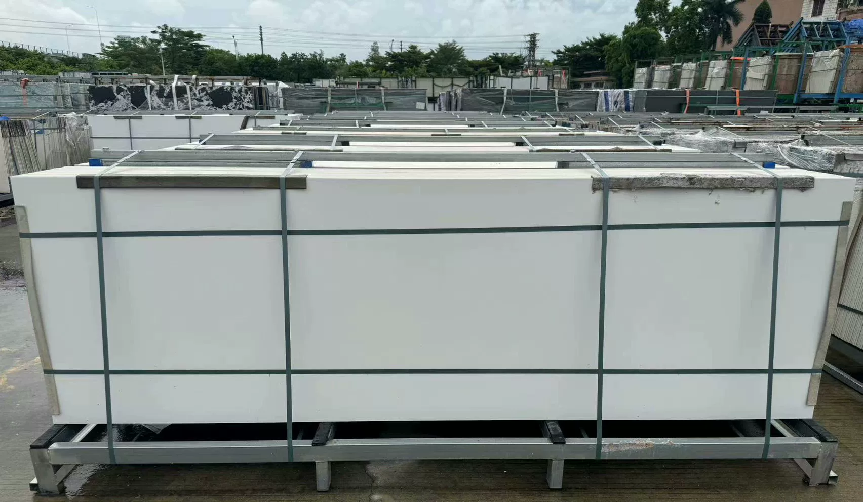 White glossy slab stock lot view