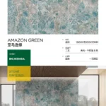 Glossy sintered stone slab - green stone look pattern