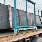 Sintered stone slab, Black & White Root pattern, matte finish.