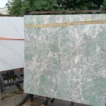 Sintered stone slab sample, marble-look pattern