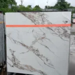 Sintered stone slab sample, marble-look pattern