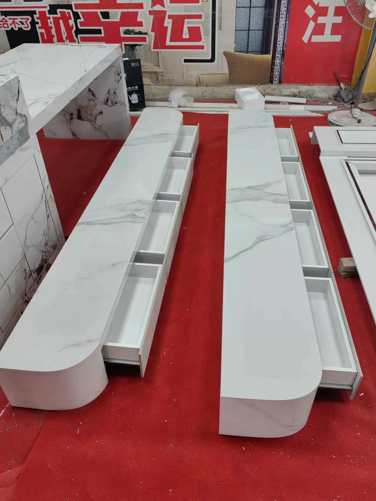 Sintered stone TV console unit - side view