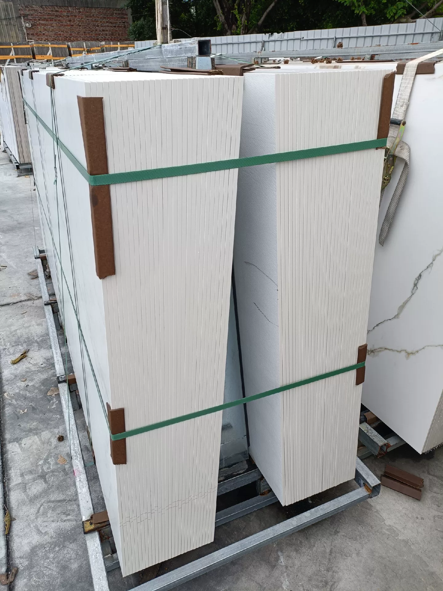 Sintered stone slab, white background