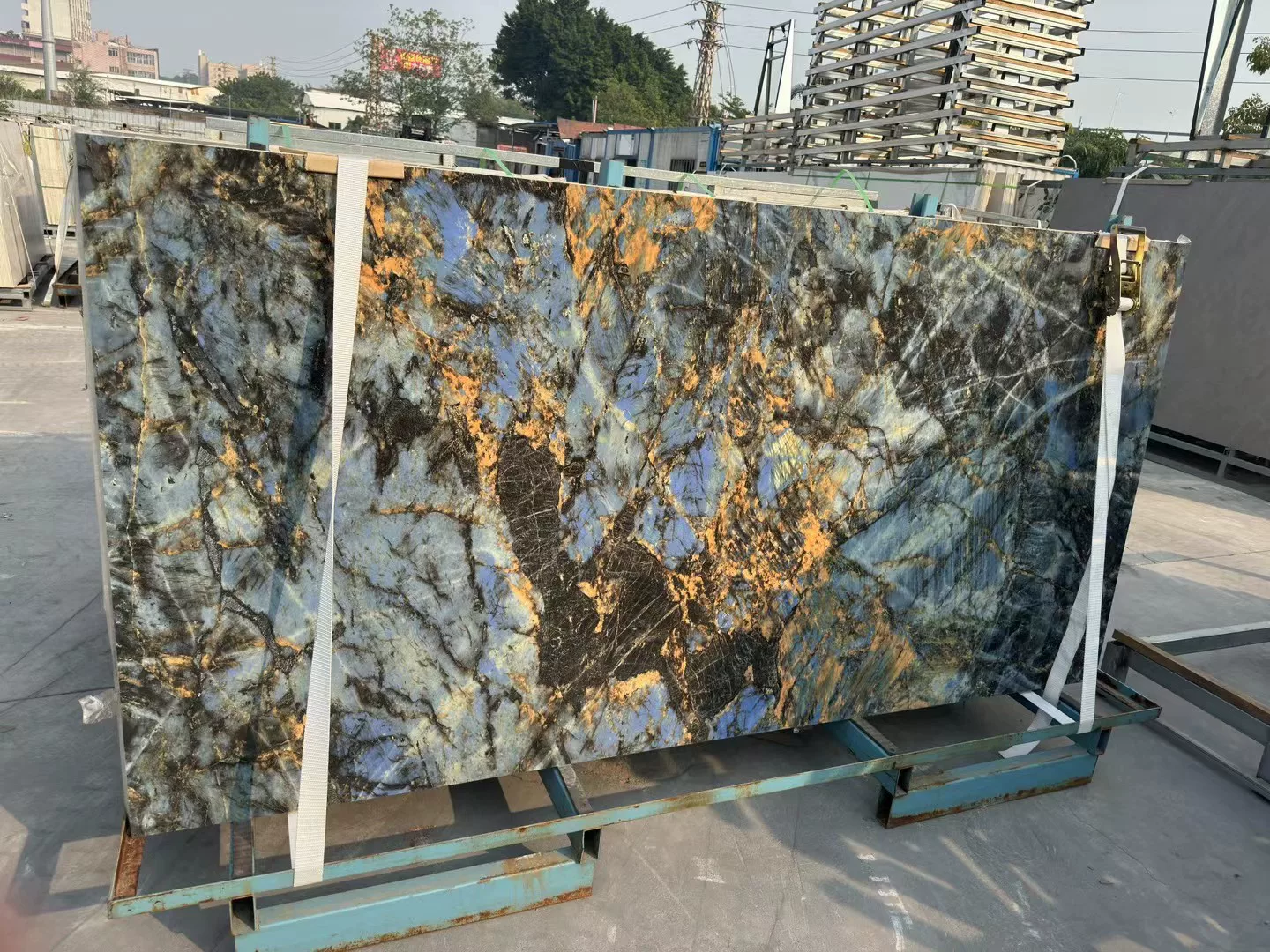 Sintered stone slab lot in warehouse