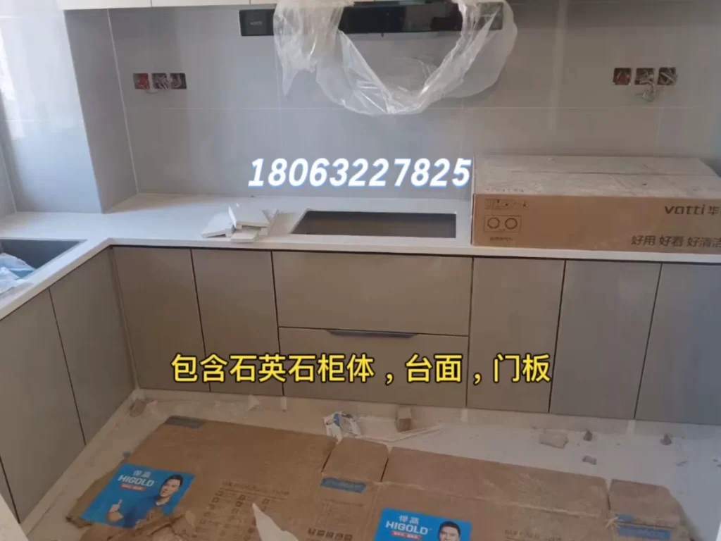 Quartz stone kitchen unit assembly view 1
