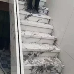 Marble-look porcelain stair tread panel stock
