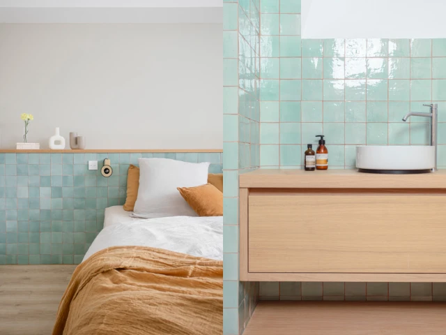 Une chambre et des salles de bain en zelliges