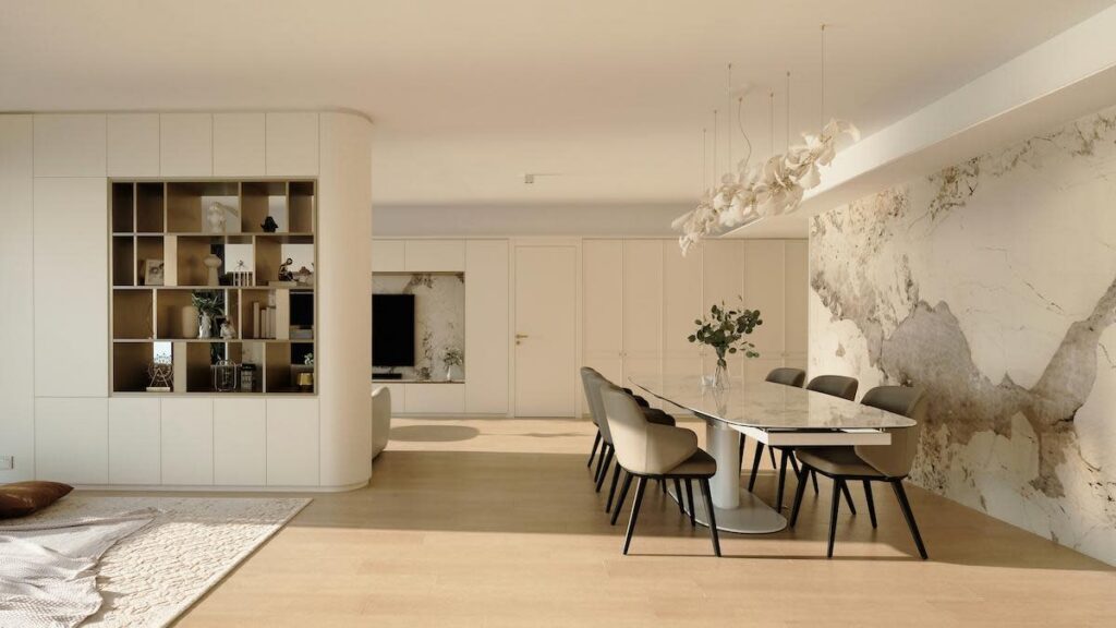 Residence in Residence Bel-Air Utilizes Pandora Marble-Veined Sintered Stone Slabs, Embodying Modern Classicism