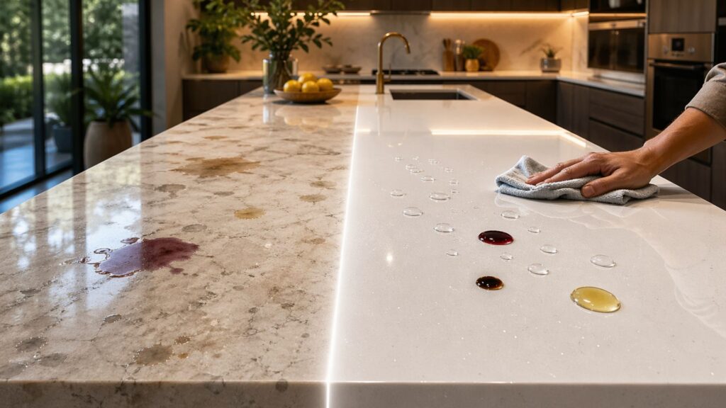 Goodbye Marble: The New Countertop Trend Uses Non-Porous Quartz That Reduces Maintenance to Almost Zero, Costs Up to 40% Less to Install, Resists Stains, Impacts, and Acidic Products, and Also Makes Daily Cleaning Easier